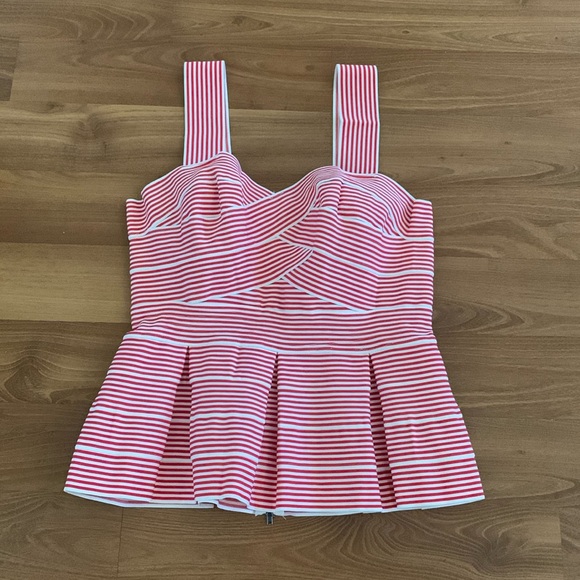 Anthropologie HD in Paris Cabana Peplum Bandage Striped Red White Blouse Medium - Picture 12 of 14